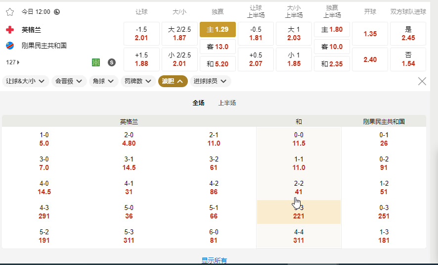 英格兰 vs 刚果(金)（1/16 决赛北京时间 7 月 2 日 00:00）