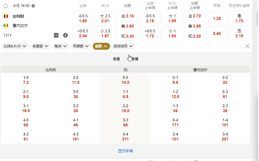 比利时 vs 塞内加尔（1/16 决赛北京时间 7 月 2 日 04:00）