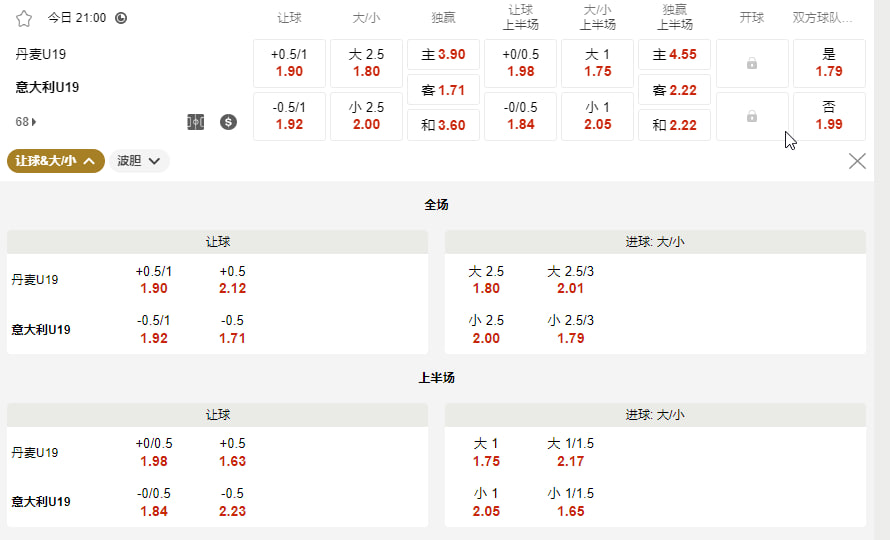 丹麦 U19 vs 意大利 U19（世青赛资格附加赛 7月8日 21:00）