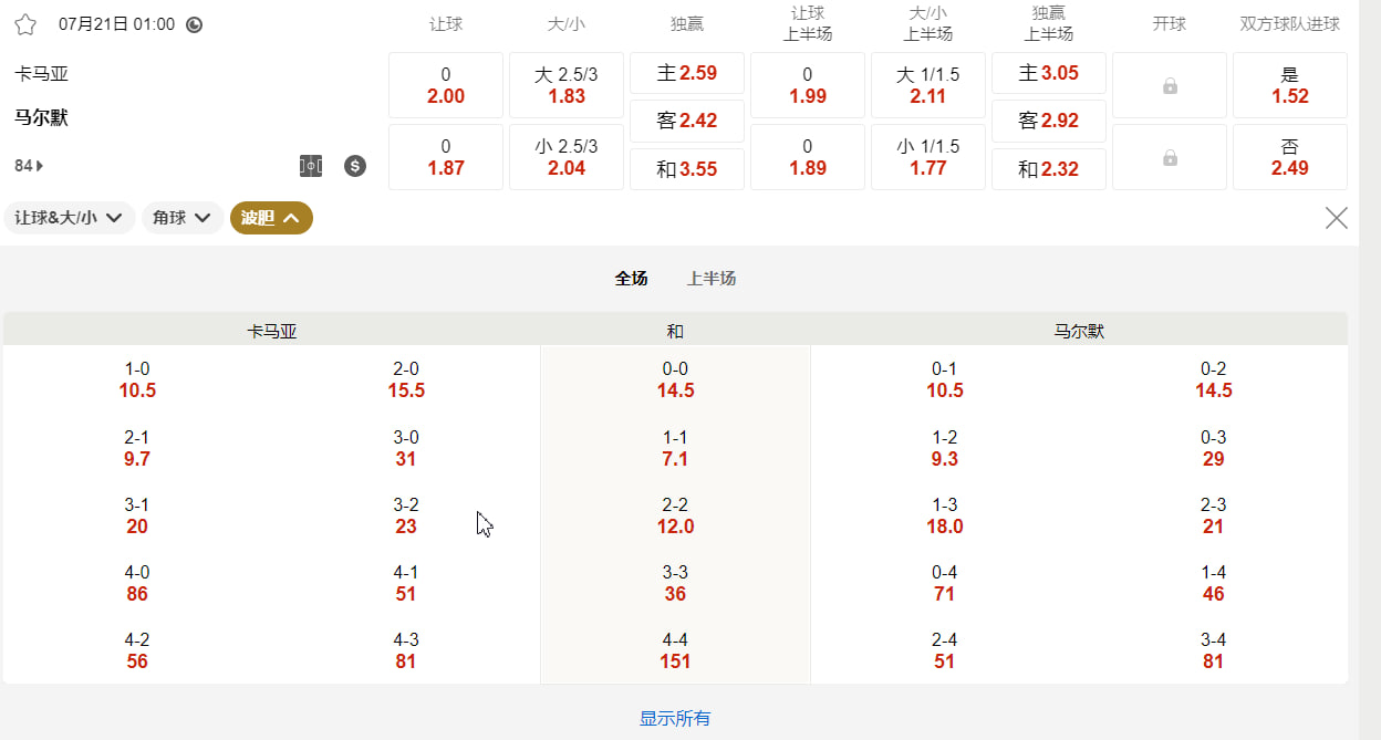 瑞典超级联赛  卡马亚 vs 马尔默  07月21日 01:00
