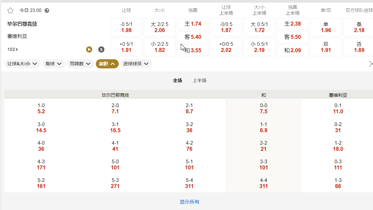 西甲  08月22日 23:00 毕尔巴鄂竞技 (主) vs 塞维利亚 (客)